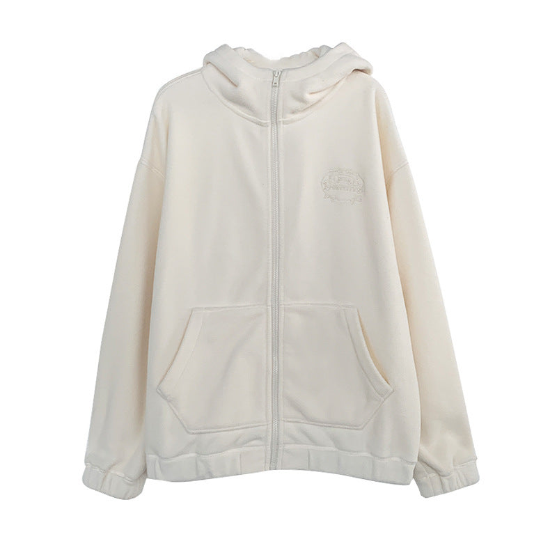 Fleece Women's Hooded Embroidered Warm Fleece Sweater Coat