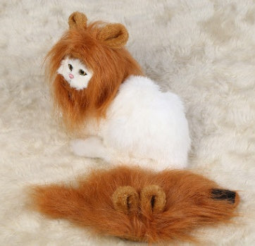 Funny Pet Hat For Small Dogs Cats Hat Emulation Lion Hair Mane Ears Head Cap Scarf Pet Halloween Festival Costume - EL CHEG