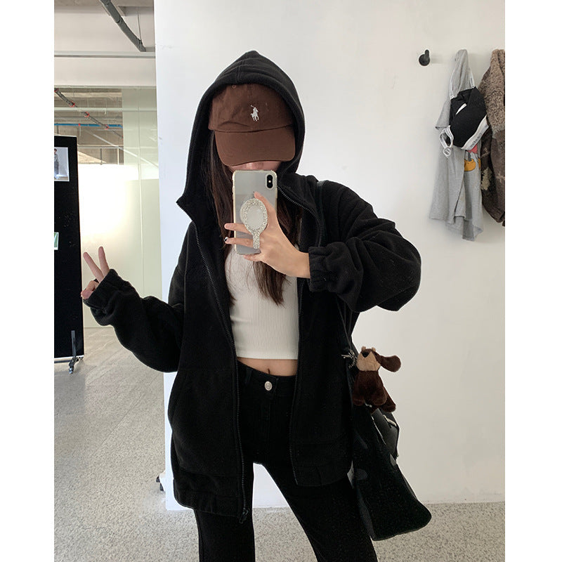 Fleece Women's Hooded Embroidered Warm Fleece Sweater Coat