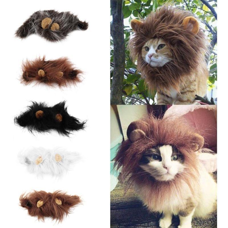 Funny Pet Hat For Small Dogs Cats Hat Emulation Lion Hair Mane Ears Head Cap Scarf Pet Halloween Festival Costume - EL CHEG