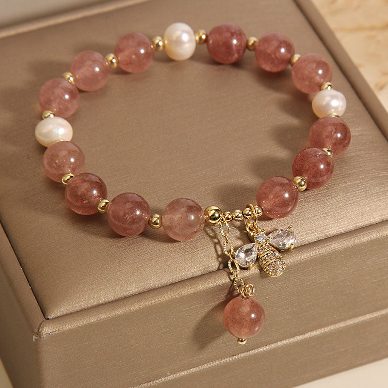 Freshwater Pearl Strawberry Quartz Bracelet Women