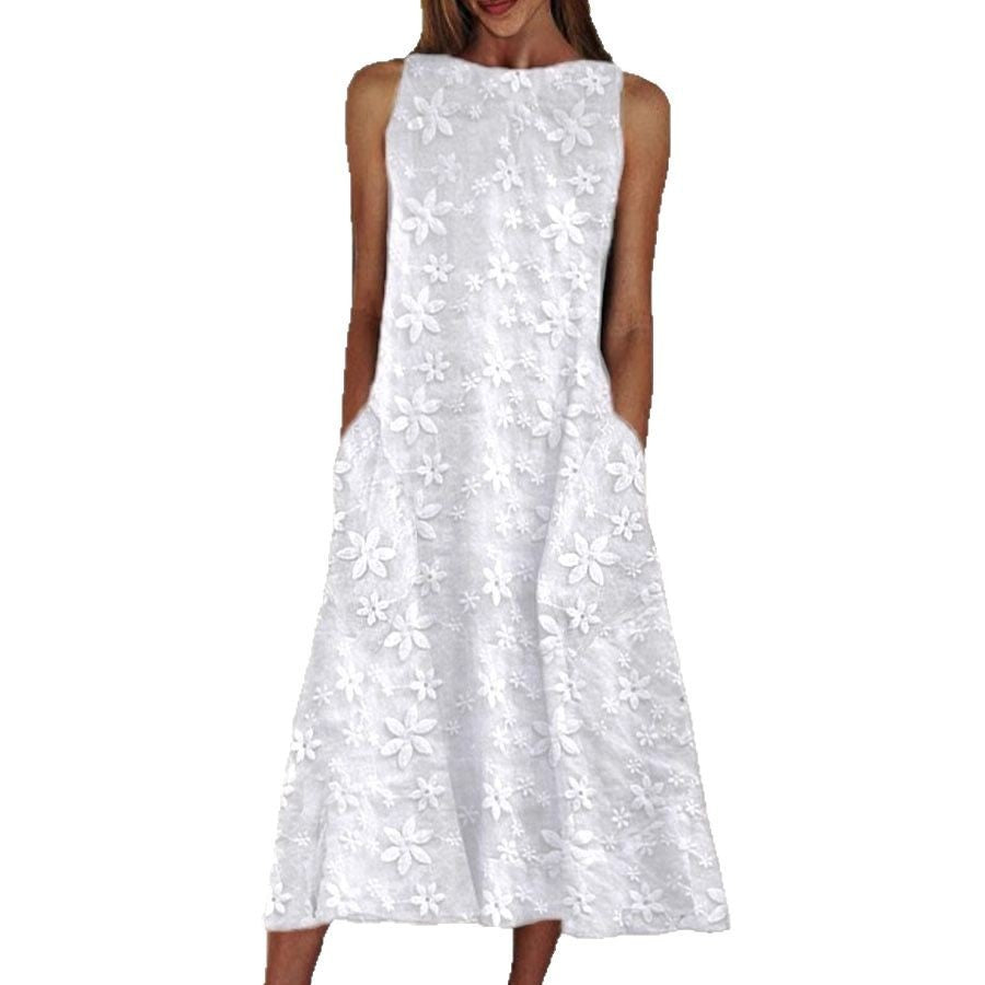 Floral Shading Round Neck Short Sleeve Dress