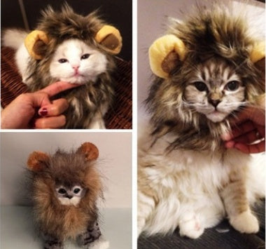 Funny Pet Hat For Small Dogs Cats Hat Emulation Lion Hair Mane Ears Head Cap Scarf Pet Halloween Festival Costume - EL CHEG