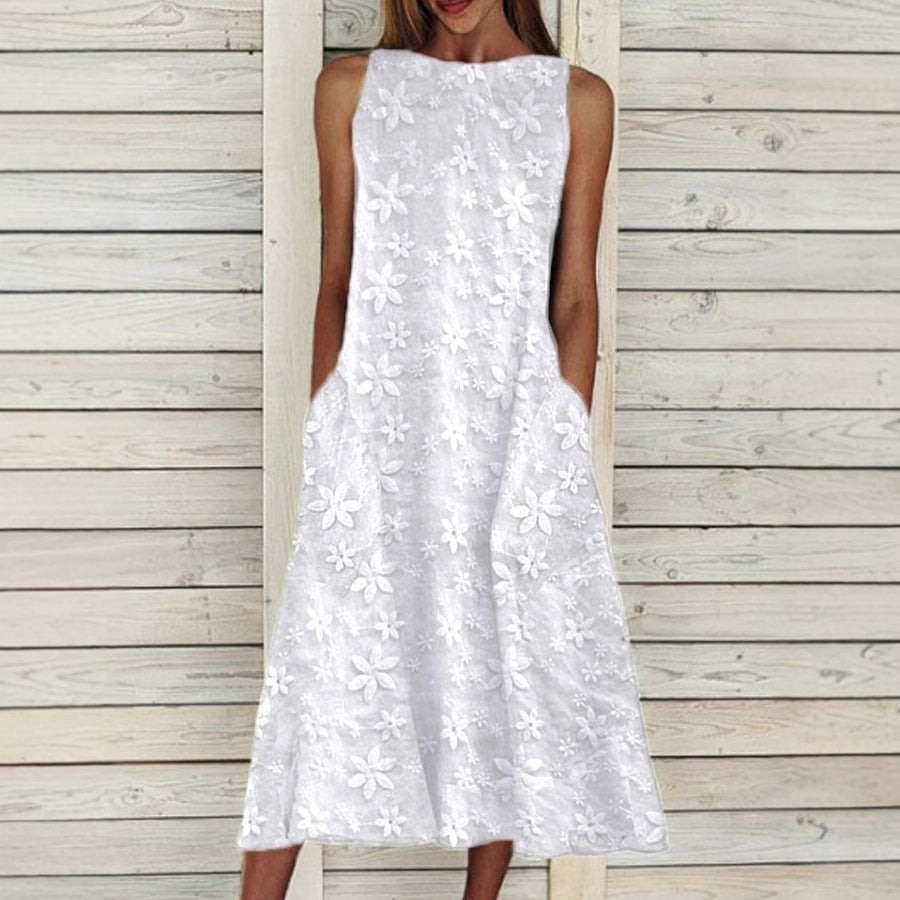 Floral Shading Round Neck Short Sleeve Dress