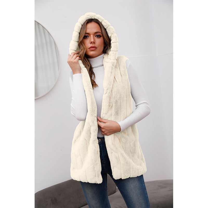 Hooded Vest Women Spring And Autumn Faux Fur Autumn And Winter