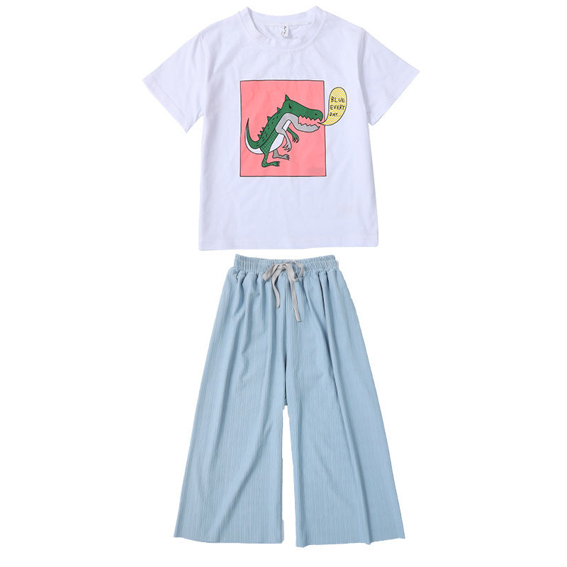 Fashion Super Western Wide Leg Pants Short Sleeve Two Piece Set