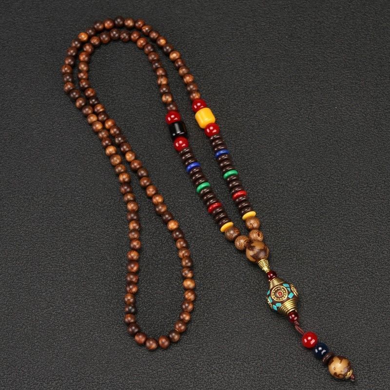Retro Ethnic Sweater Chain Long Wooden Pendant