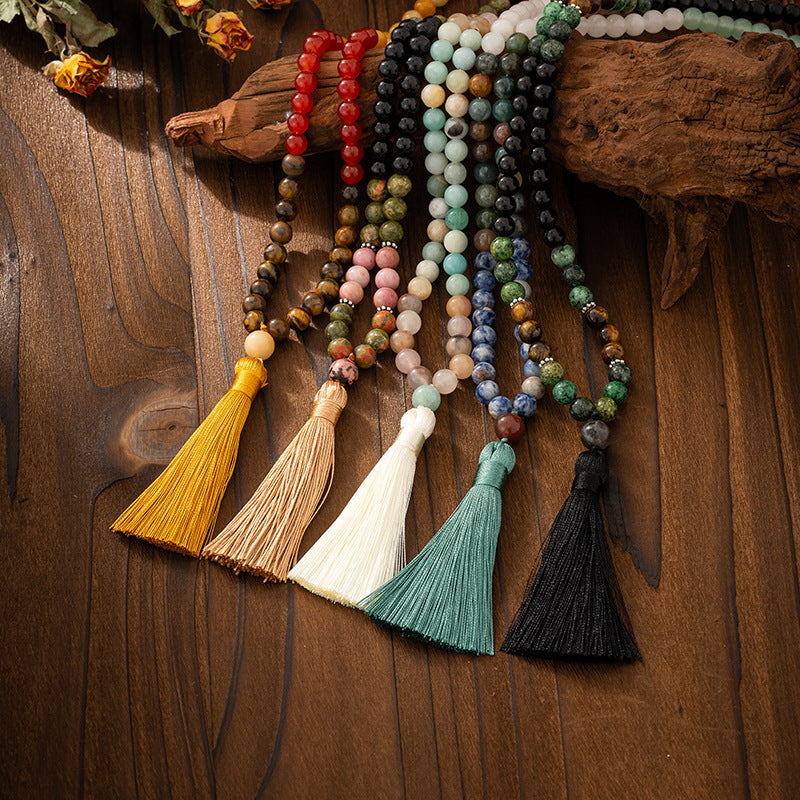 Vintage Tassel Bohemian Style Natural Stone Beaded Long Sweater Chain