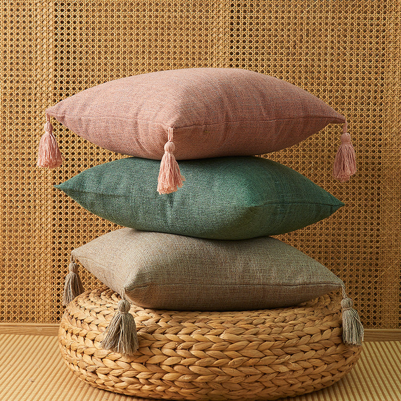 Japanese Solid Color Cotton Linen Fringe Pillow