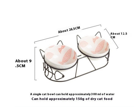 Pet Cat Bowl Ceramic Double Bowl Protection Cervical Spine Fixed Tilt