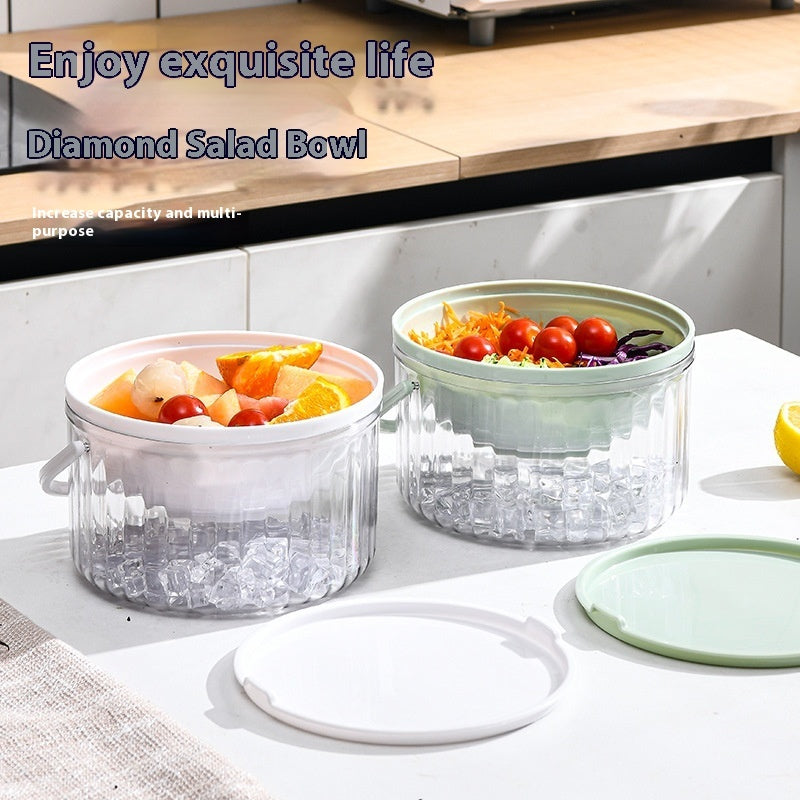 Iced Fresh-keeping Salad Bowl Round Clear With Cover Picnic Storage Box