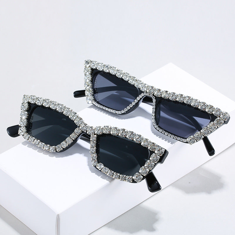 New Small Frame With Diamond Personality Box Diamond Glasses Versatile Chain