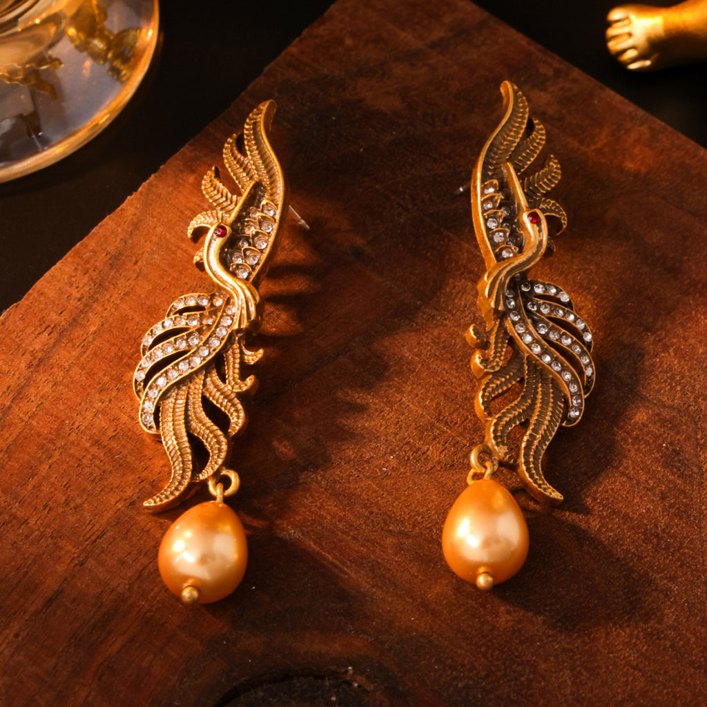 Phoenix Retro High-grade Hollow Jeweled Distressed Earrings