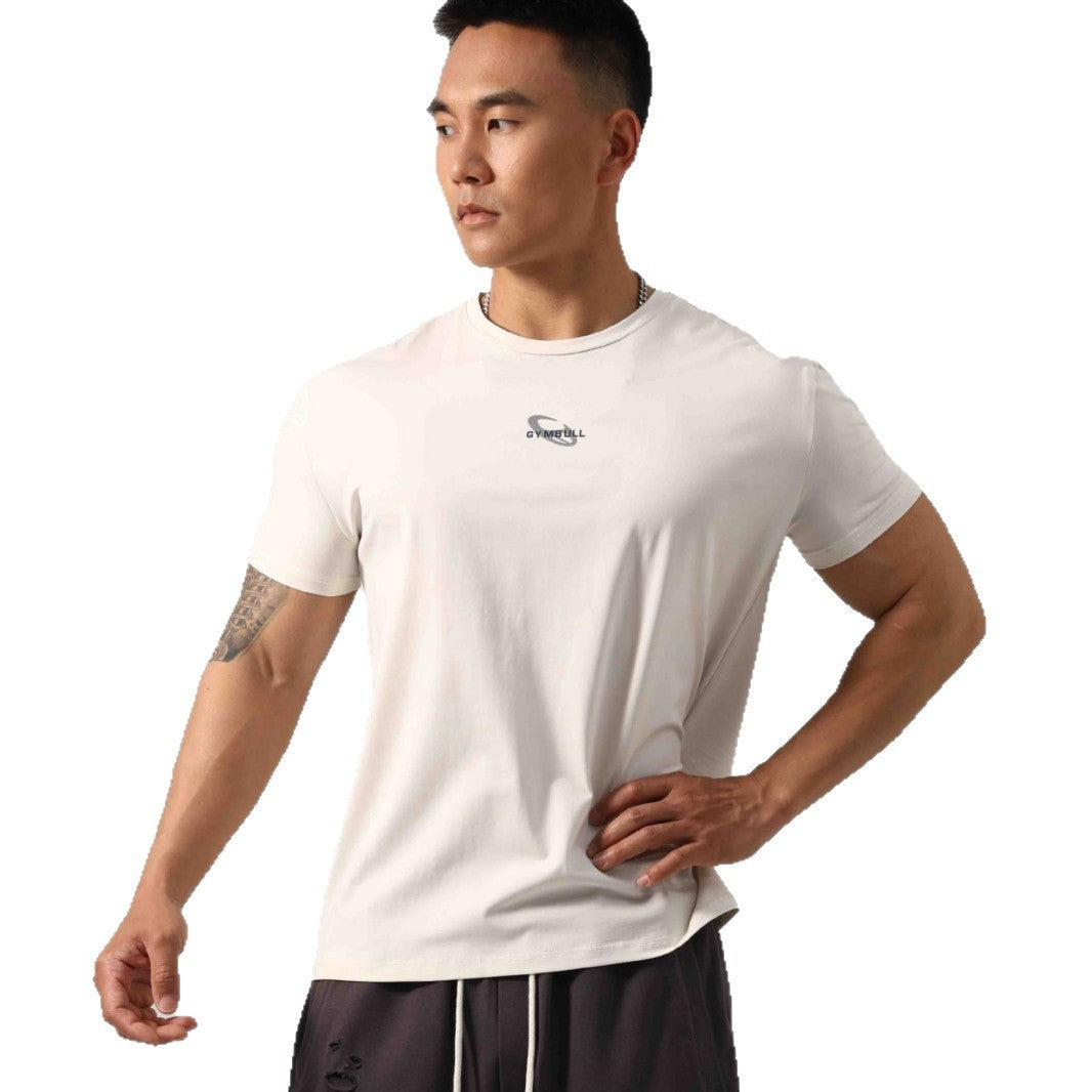 Men's Short Sleeve New Small Neckline Show Muscle Sports Fitness Short Sleeve