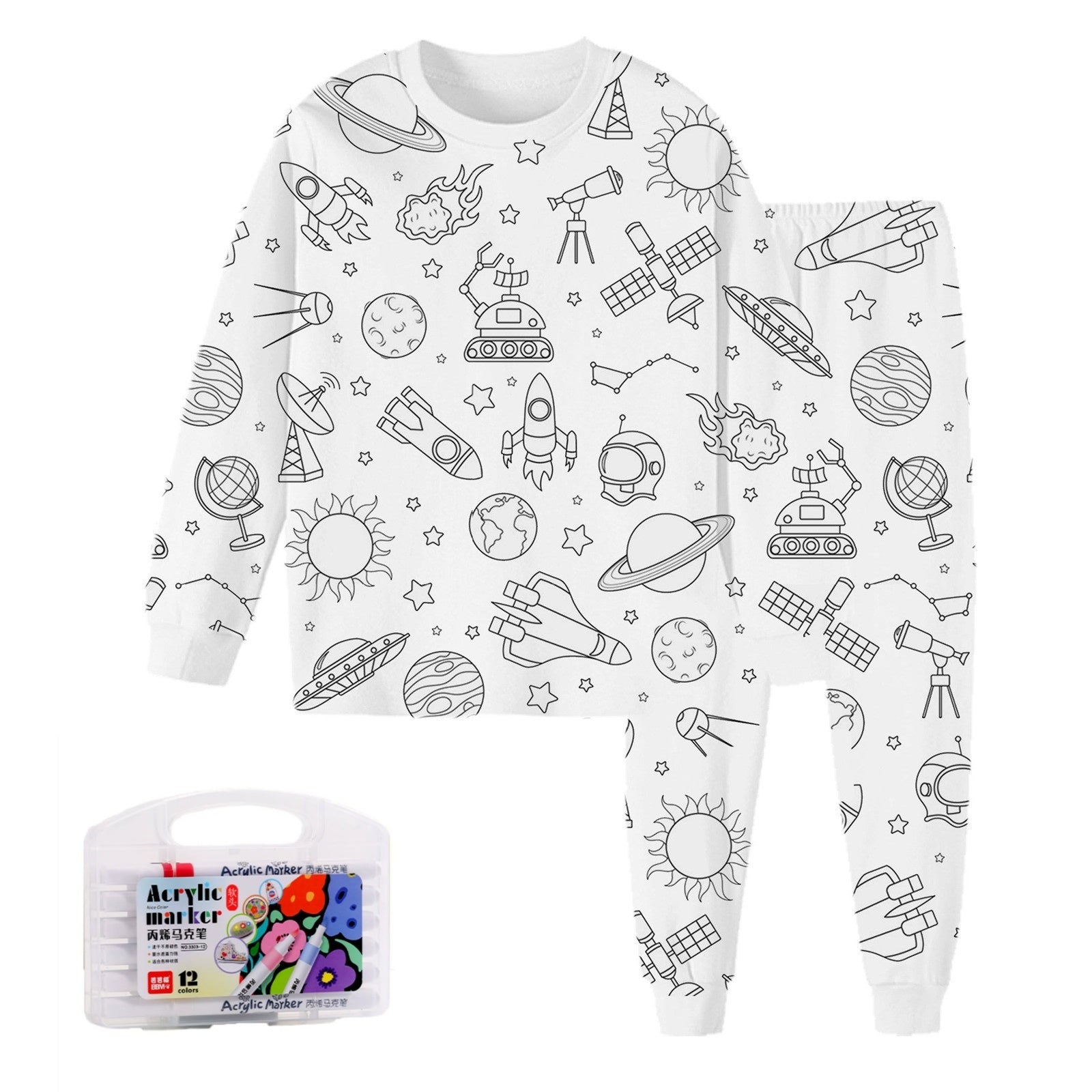 Black And White Cartoon Cartoon Pattern Long-sleeved T-shirt And Trousers Two-piece Home Wear Children's Suit