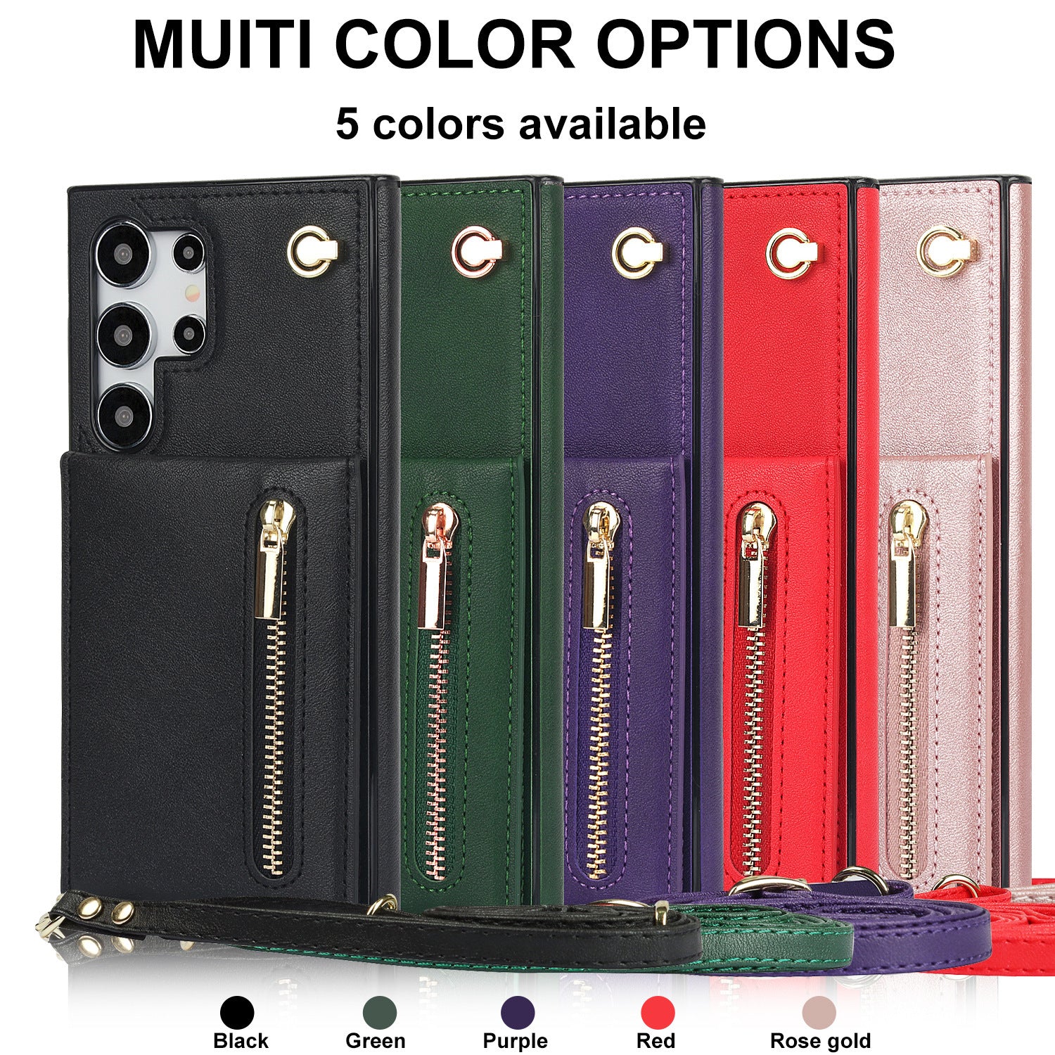 Card Crossbody Zipper Bracket Leather Phone Case