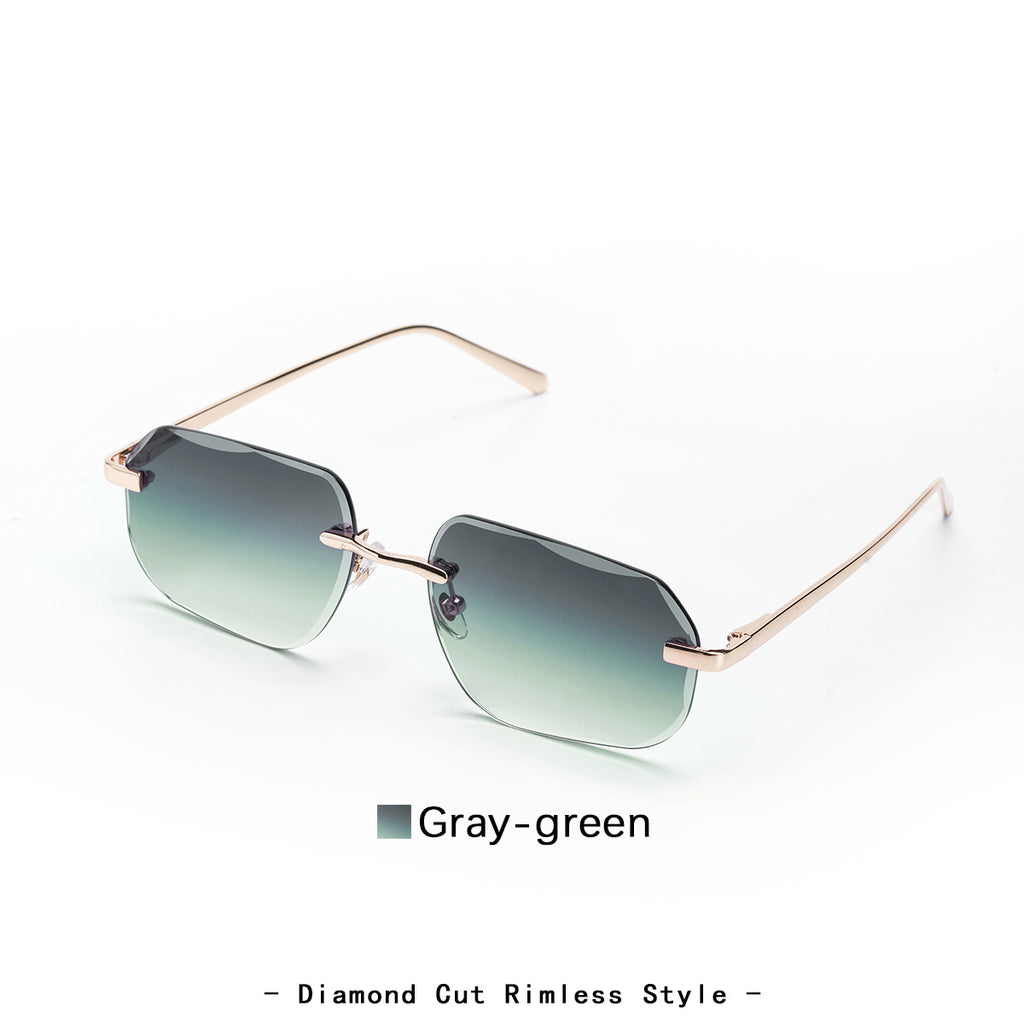 Metal Frameless Diamond Cut Spring Hinge Sunglasses