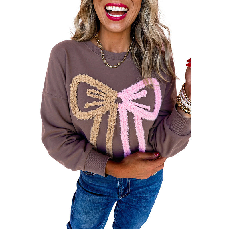 All-match Bow Stitching Loose Sweater Women