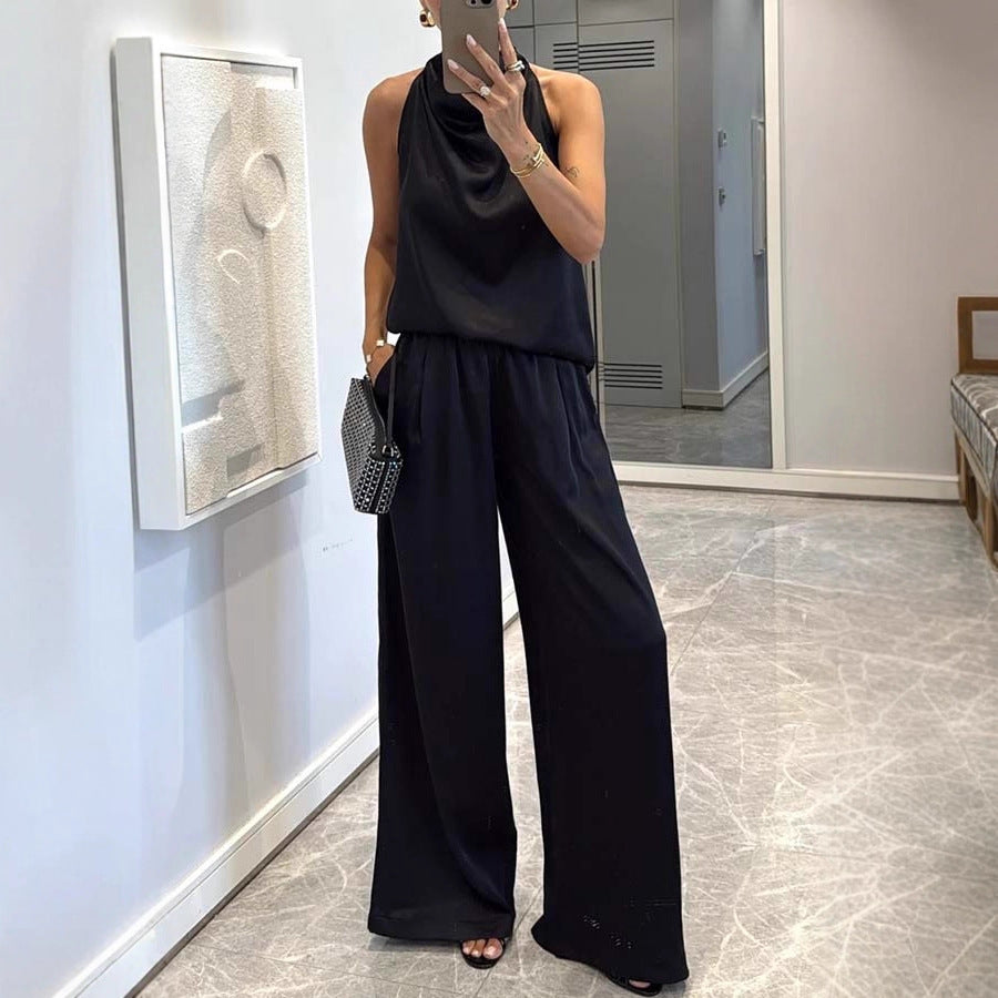 Women's Sleeveless Trousers Loose Satin Two-piece Set