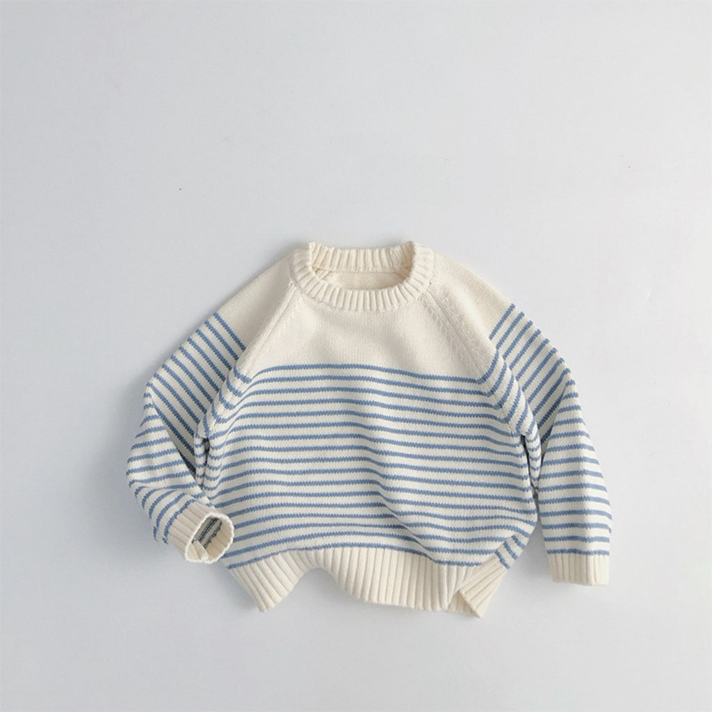 Korean Style Loose Coat Striped Plug-in Knitted Sweater