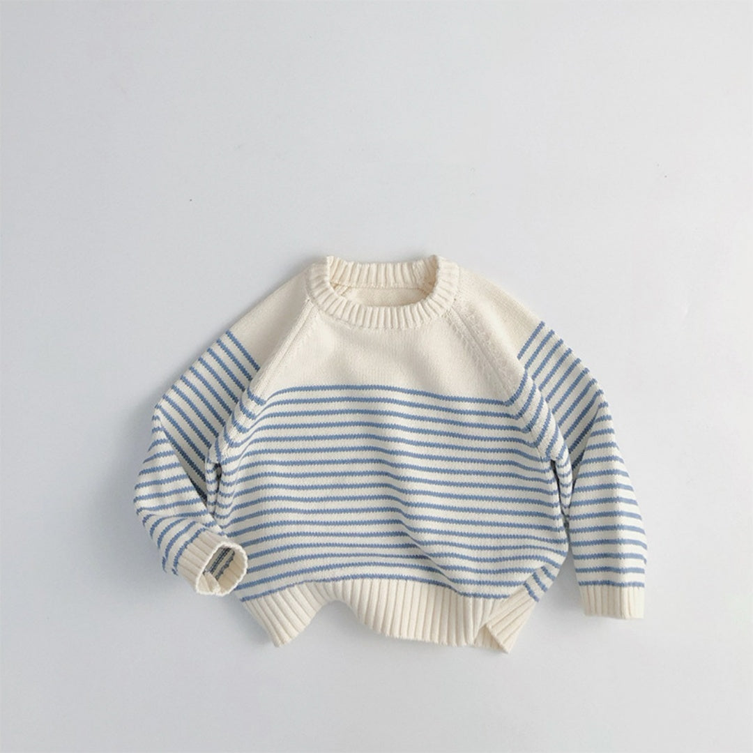 Korean Style Loose Coat Striped Plug-in Knitted Sweater
