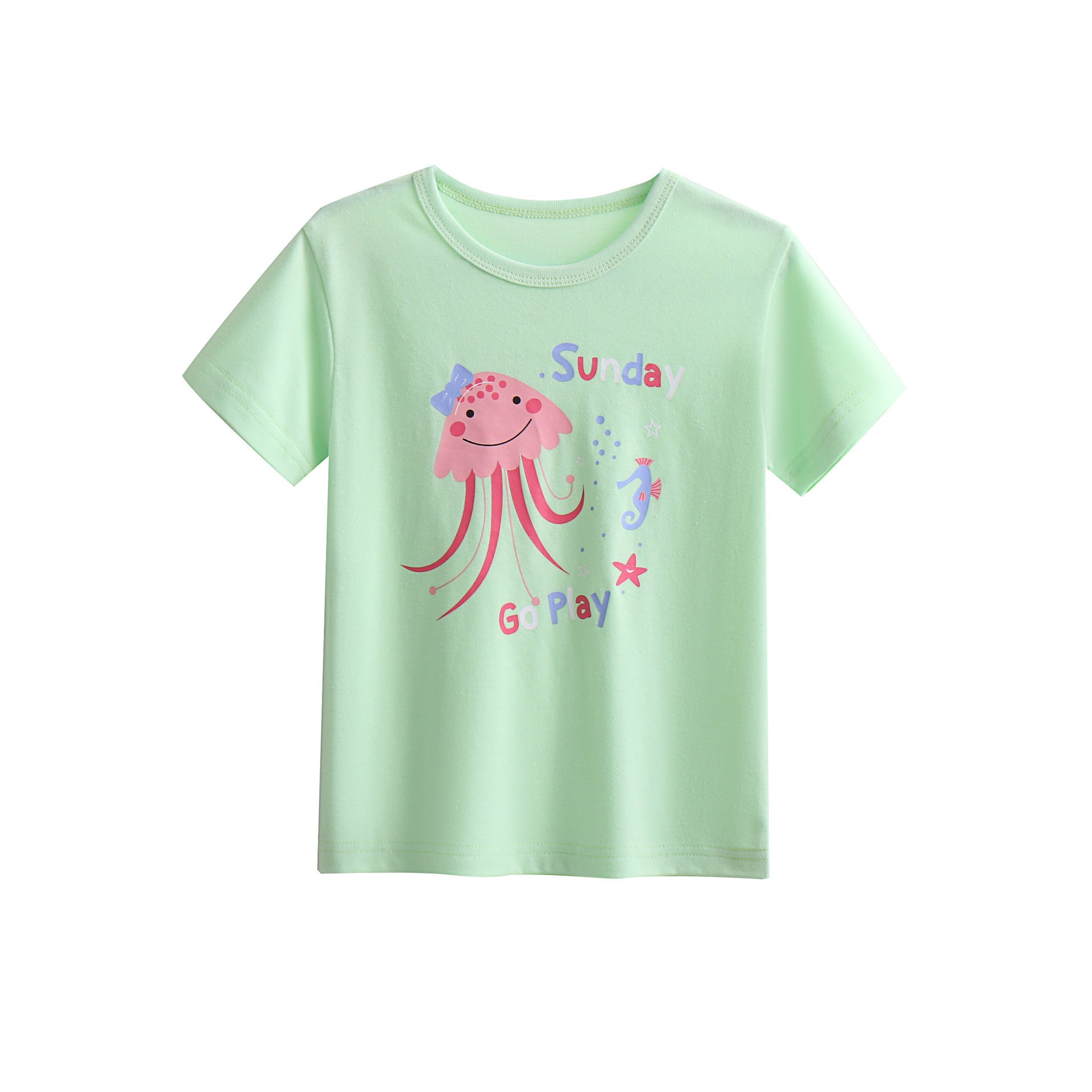 Western Style Cute Girls' Cotton Short-sleeved T-shirt
