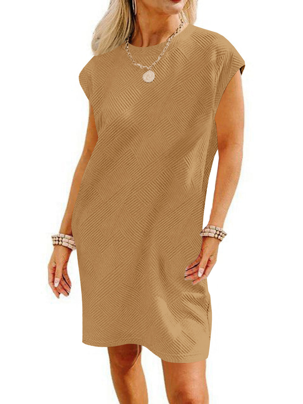 Pocket Texture Fabric Casual Dress Women