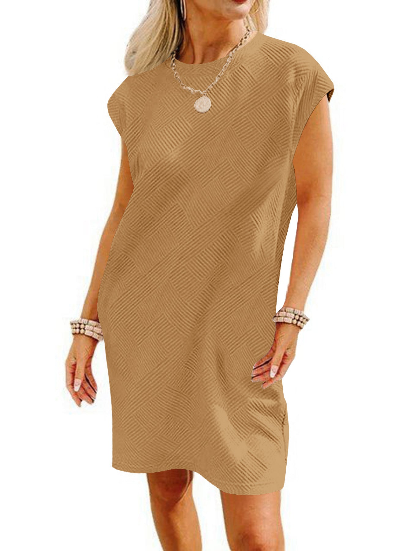 Pocket Texture Fabric Casual Dress Women