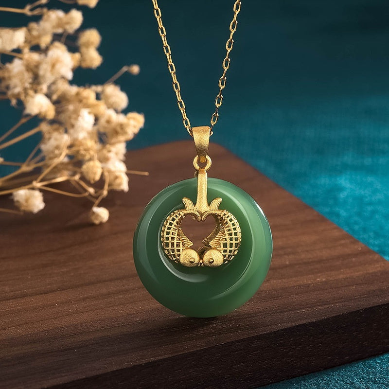 Gold Koi Years With More Than Hetian Jade Collarbone Necklace