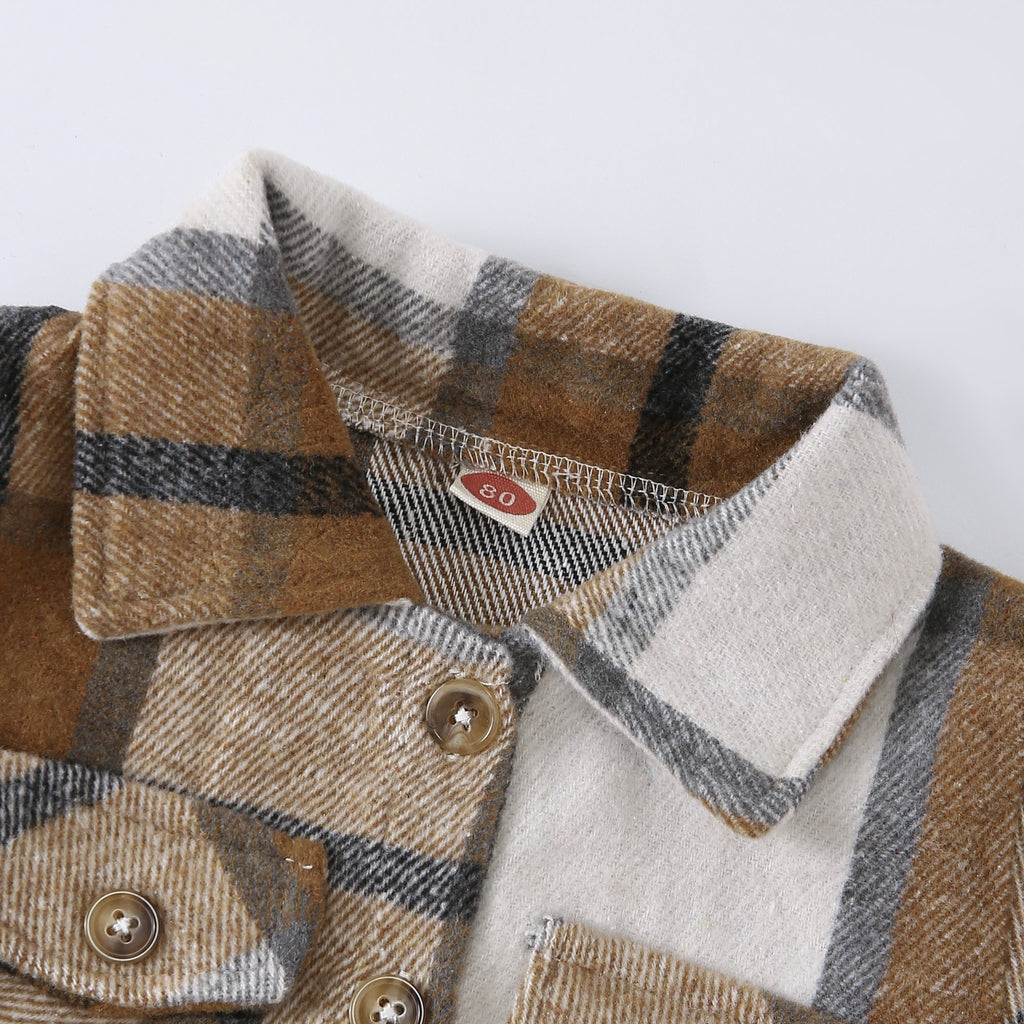 Medium And Large Children's Fleece Plaid Shirt T-shirt Casual