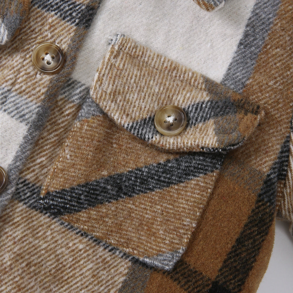 Medium And Large Children's Fleece Plaid Shirt T-shirt Casual