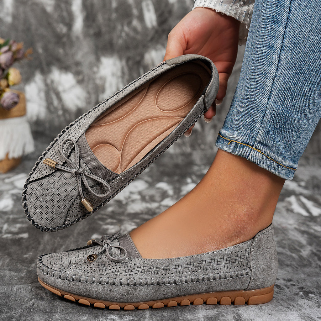 Stitching Bow Solid Color Women's Flat-heeled Shoes