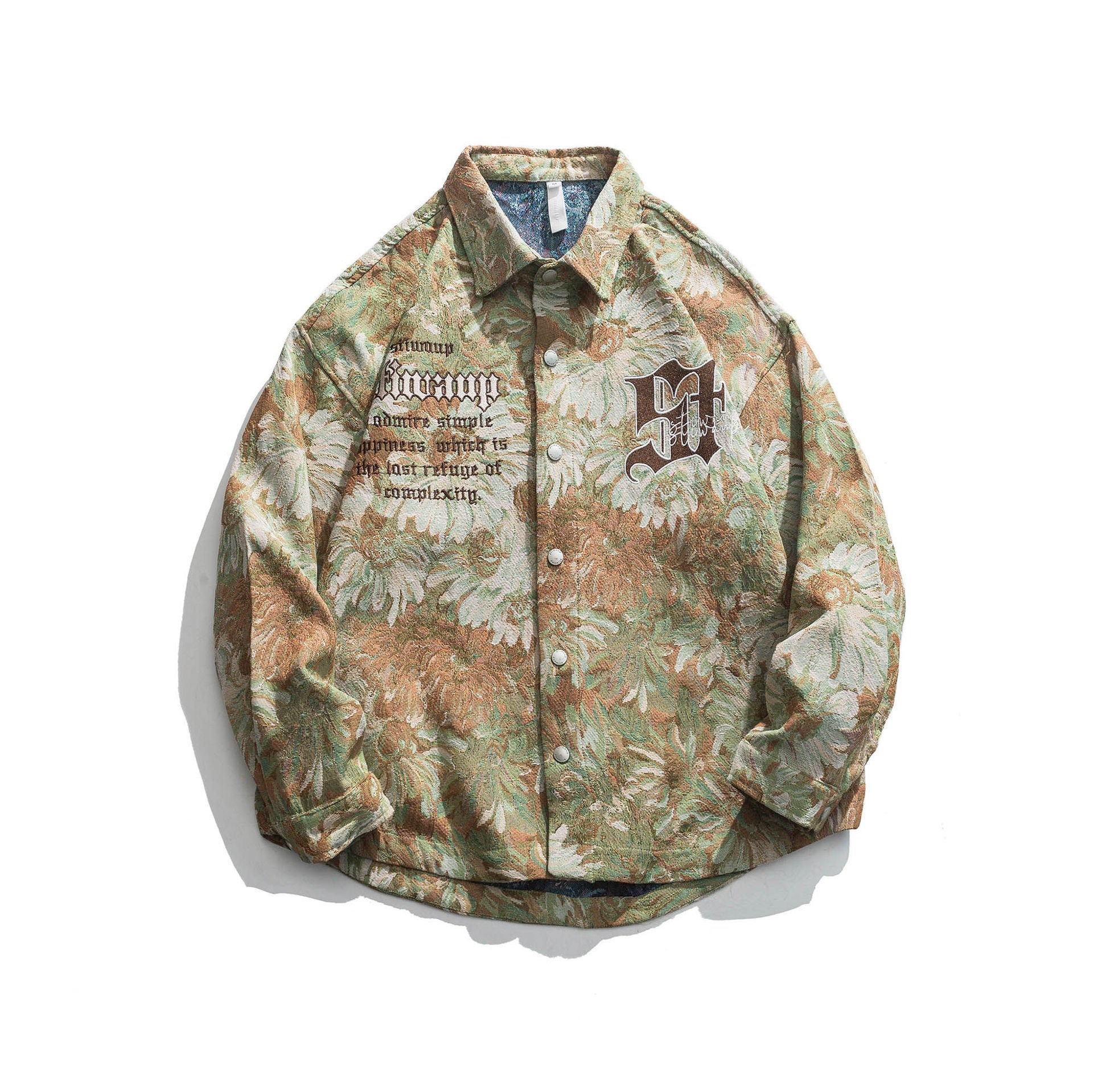 Spring American Fashion Brand Original Full Printed Vintage Flowers Polo Collar Jacket