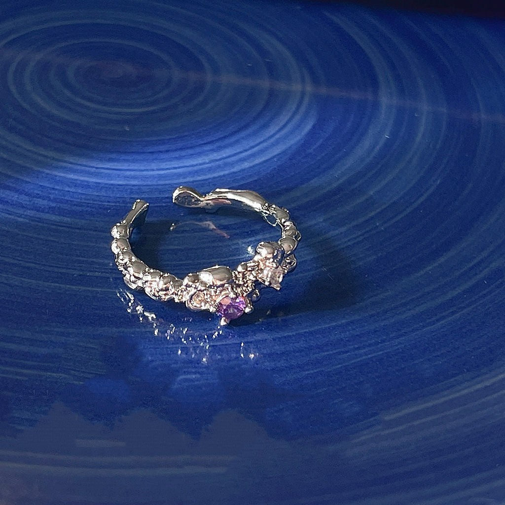Lava Purple Diamond Light Luxury Ring Female High Sense