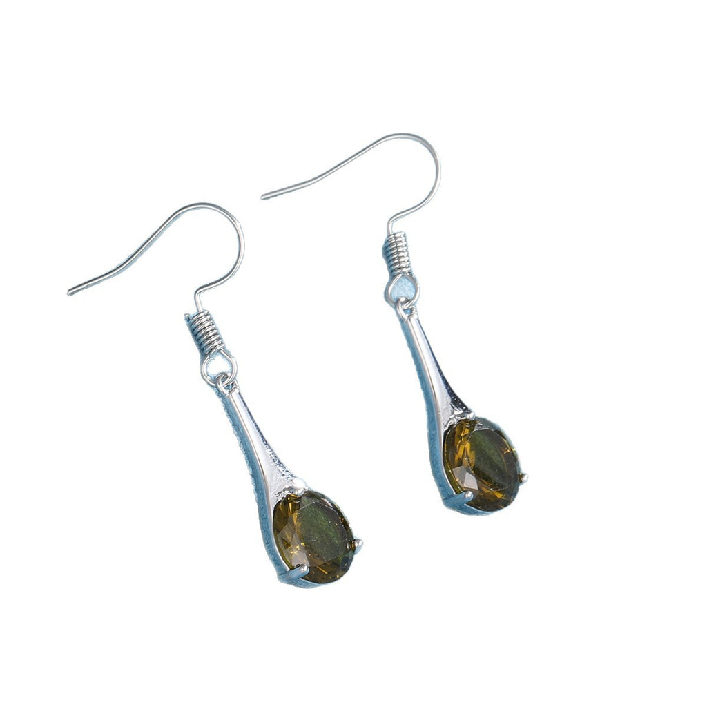Fashion Simple Olive Green Topaz Earrings Minimalist Water Drop Shape