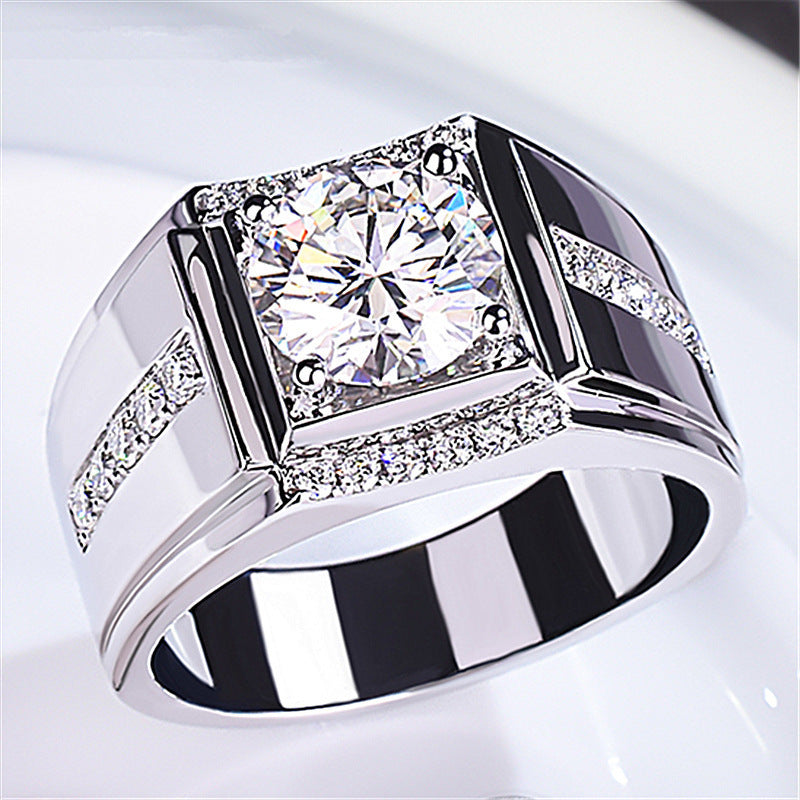 High Carbon Diamond Zircon Men's Imitation Moissanite Ring