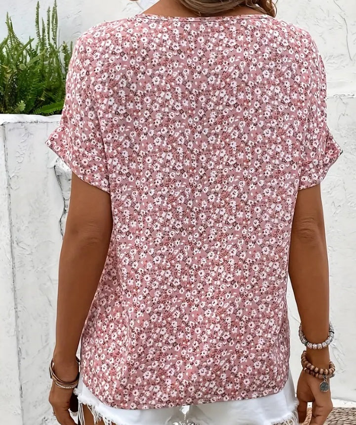 Plant Jacquard V-neck Women's Short-sleeved T-shirt