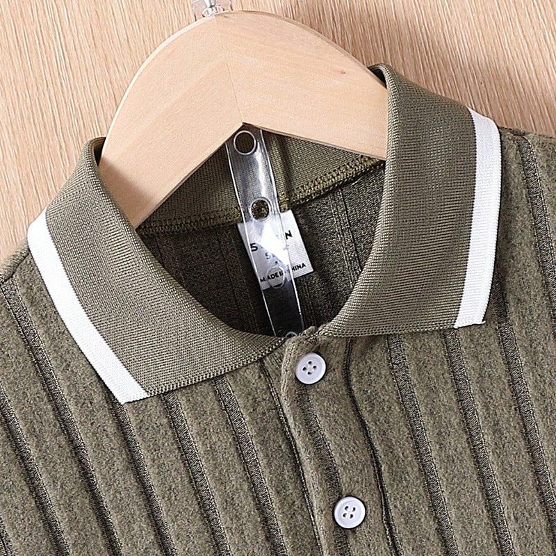 Polo Collar Stripes Shorts Design For Children