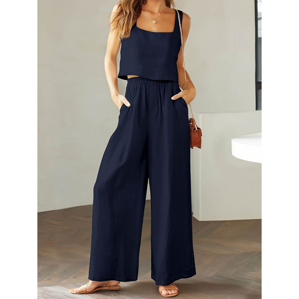 Square Collar Sleeveless Camisole Wide Leg Pants Leisure Suit