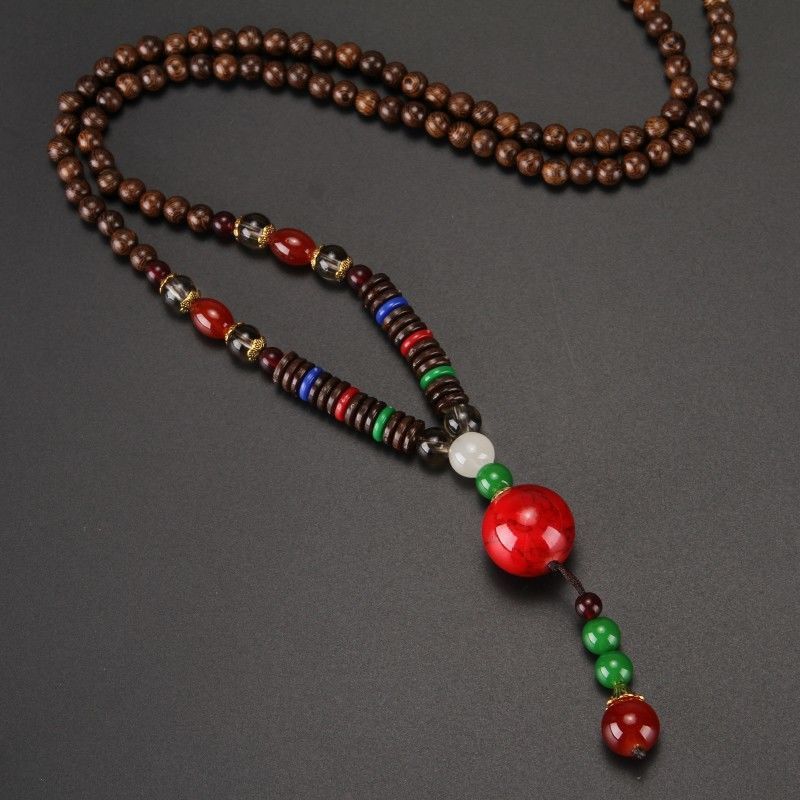 Retro Ethnic Sweater Chain Long Wooden Pendant