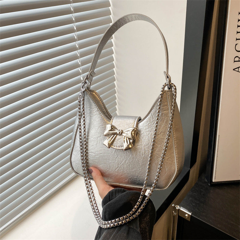 New Stylish Cute Sweet Bow Underarm Bag Textured One-shoulder