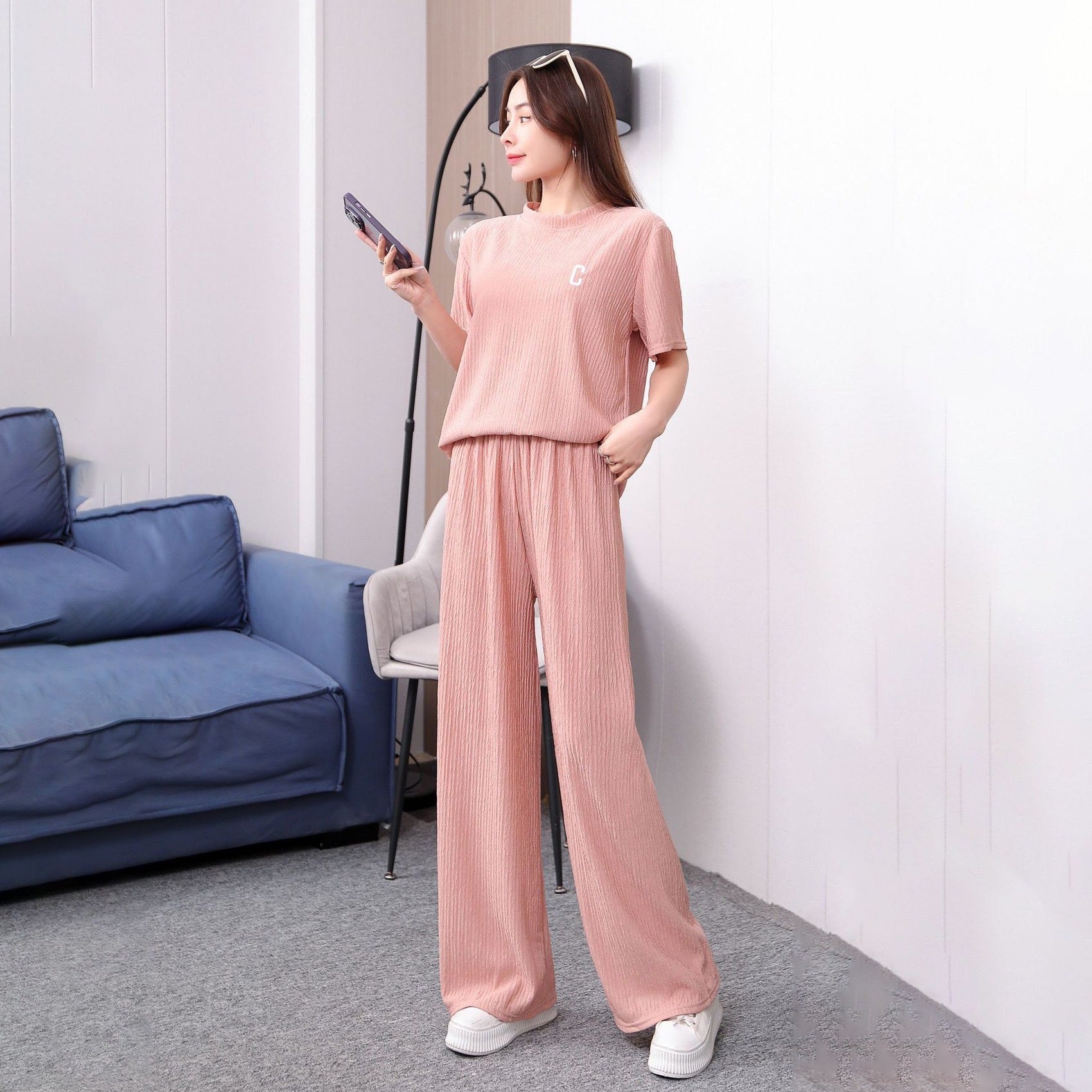Women's Spring And Summer Letters Thin Embroidery Homewear Suit