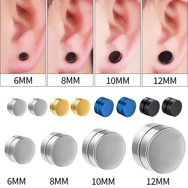 1Pairs Crystal Strong Magnetic Ear Stud Clip Earrings for Men Women, Punk Round Zircon Magnet Earrings Non Piercing Ear Jewelry - EL CHEG