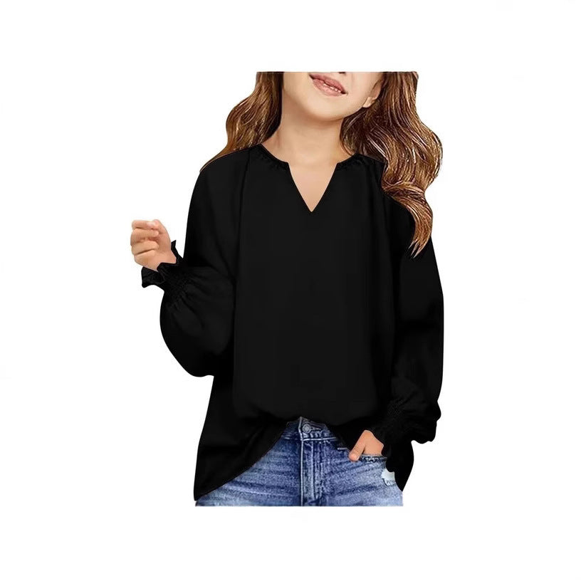 New Loose-fitting Solid Color Long Sleeves Children's Clothing Shirt