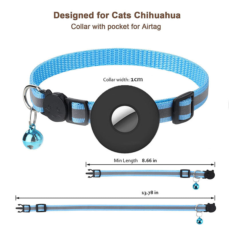 Airtag Pet Collar With Bell Reflective Adjustable Anti-lost Cat Dog Collar - EL CHEG