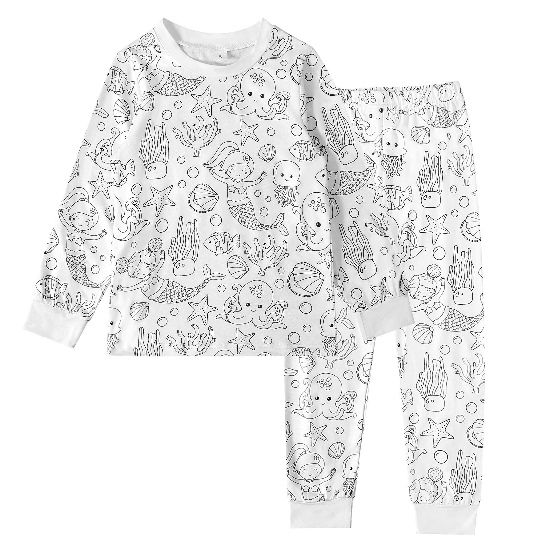 Black And White Cartoon Cartoon Pattern Long-sleeved T-shirt And Trousers Two-piece Home Wear Children's Suit