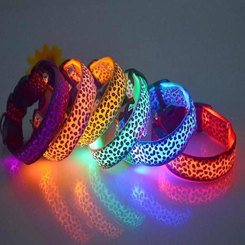 LED Dog Collar Safety Adjustable Nylon Leopard Pet Collar - EL CHEG