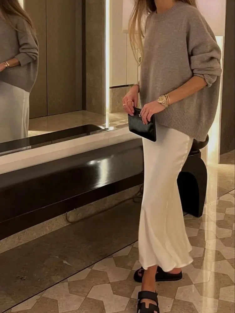 TRAF Woman 2024 Satin Skirt Women High Waist Long Skirts For Women Summer Black Midi Skirt Office Elegant Women's Skirts - EL CHEG