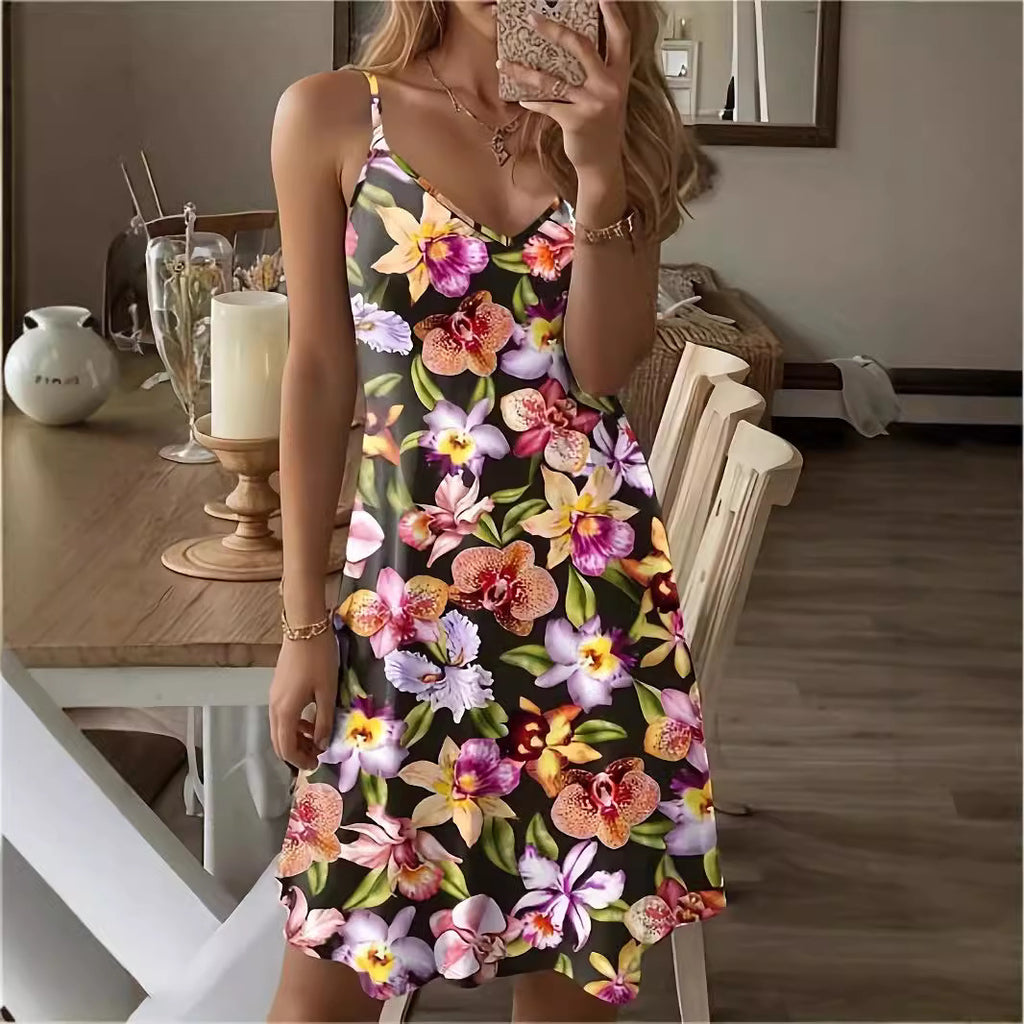 Printed Casual Vacation Spaghetti Straps Dress