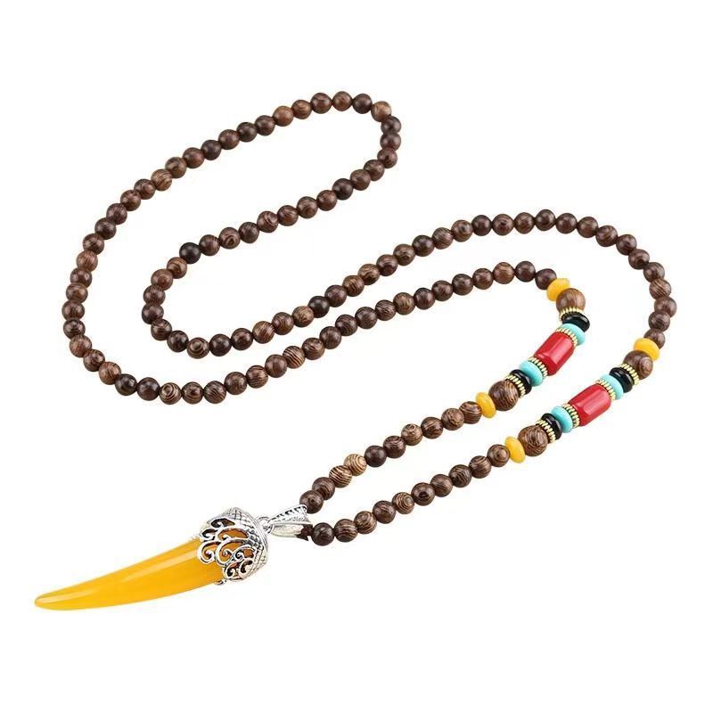Retro Ethnic Sweater Chain Long Wooden Pendant